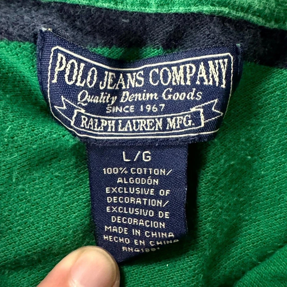 Polo Jeans Co Ralph Lauren Polo Shirt Mens Large Green Navy Striped Good Cotton